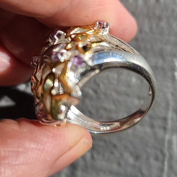 Amethyst & Peridot sterling and gold star dome ring sz6.5 - Picture 3 of 10